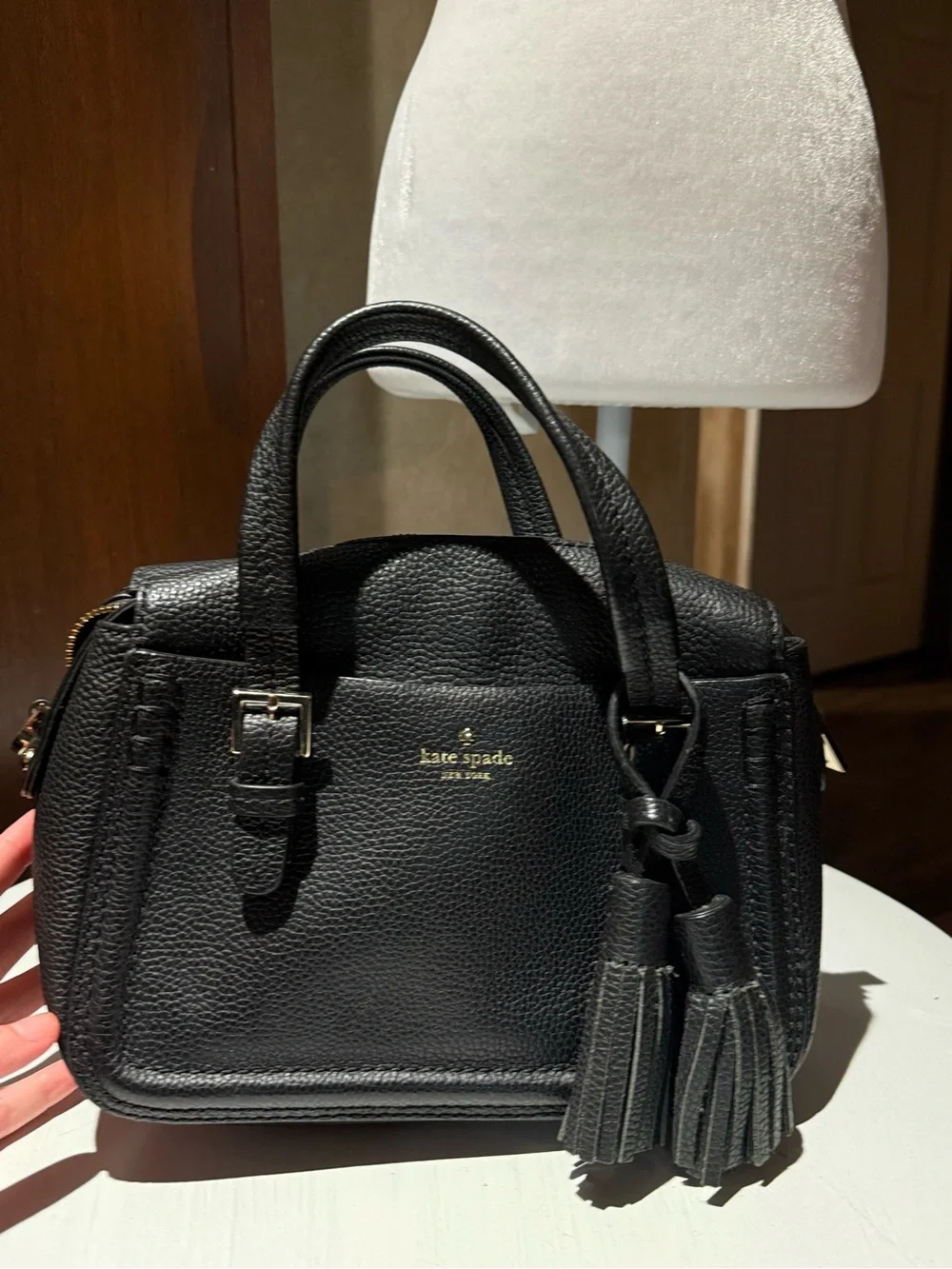 kate spade Black Pebbled Leather Satchel with Tassels